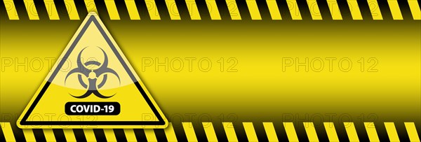 Yellow coronavirus COVID-19 bio-hazard warning sign banner