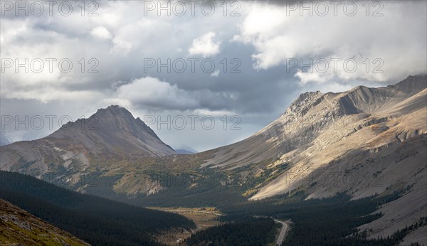 View of Wilcox Pass with Mount Wilcox and Nigel Peak in autumn