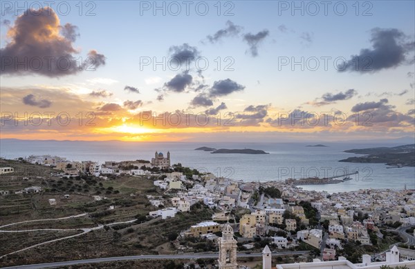 View from Ano Syros to the houses of Ermoupoli with the Anastasi Church or Church of the Resurrection