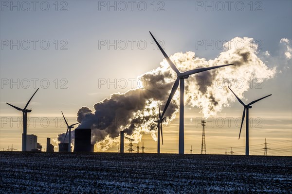 Wind turbines and coal-fired power plant