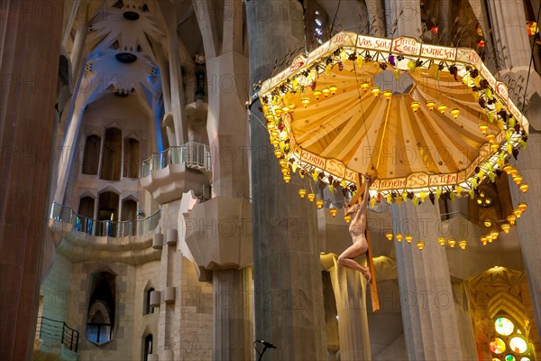 Interior of the Sagrada Familia or Basilica i Temple Expiatori de la Sagrada Familia