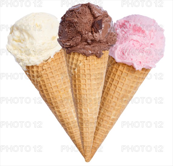 Ice cream in the wafer ball vanilla ice cream vanilla chocolate ice cream isolated cropped against a white background