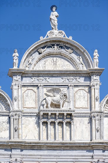 Marble facade with Venetian winged lion
