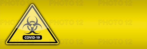 Yellow coronavirus COVID-19 bio-hazard warning sign banner