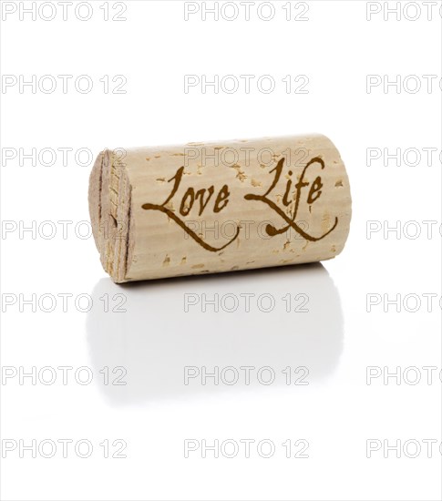 Love life branded wine cork isolated on a white background