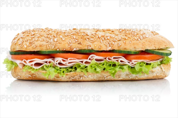 Roll sandwich wholemeal baguette topped with ham side exempted exempted isolated