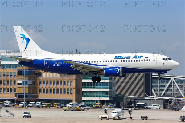 A Blue Air Boeing 737-300 with registration YR-BAP lands at Stuttgart Airport