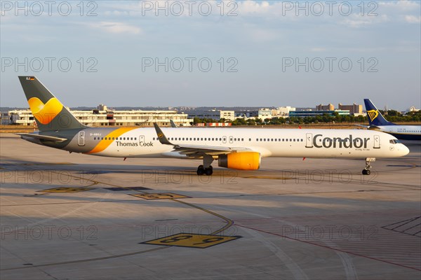 A Boeing B757-300 of Condor with the registration D-ABOJ at the airport in Palma de Majorca