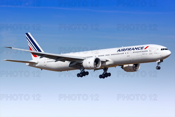 An Air France Boeing 777-300ER with registration number F-GSQR lands at Paris Orly Airport