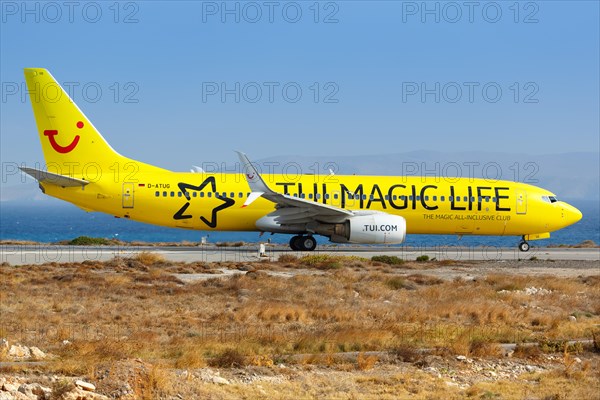 A TUIfly Boeing 737-800 with the registration D-ATUG and the special livery TUI Magic Life at Heraklion Airport