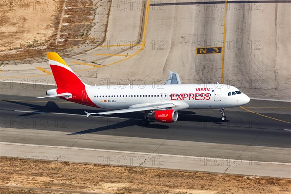 An Iberia Express Airbus A320 with the registration EC-LEA takes off from Palma de Majorca Airport