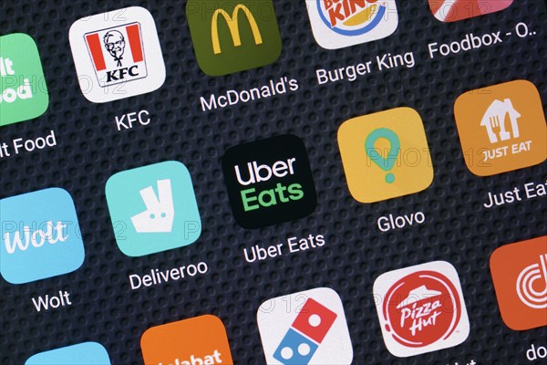Food delivery and take away apps on a smartphone