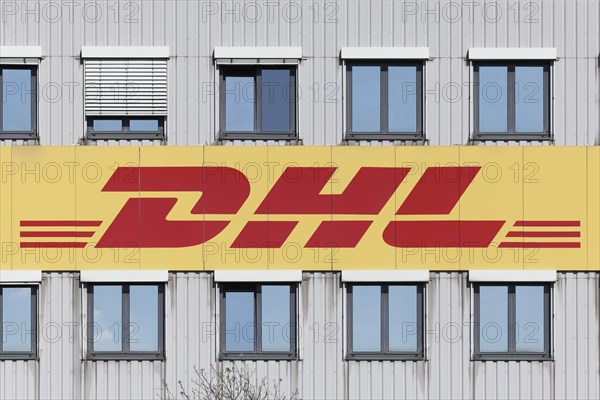 DHL logo at the DHL parcel centre Krefeld