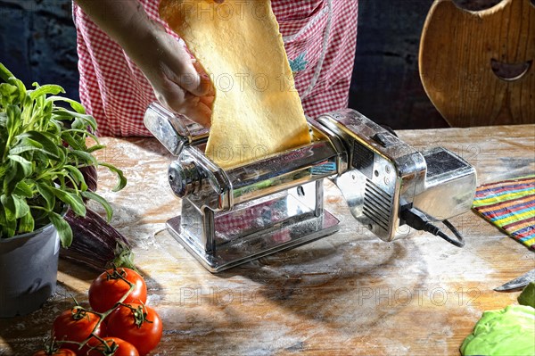 Pasta machine with fresh pasta dough