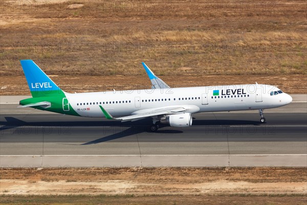 A Level Airbus A321 with the registration OE-LCR takes off from the airport in Palma de Majorca