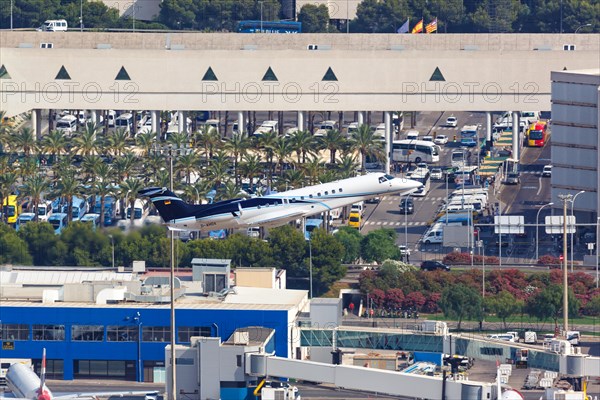 An Embraer ERJ-135BJ Legacy 650 aircraft of Air Hamburg with registration D-AHOX takes off from Palma de Majorca Airport