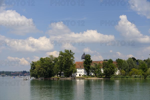 View of Fraueninsel with bell tower of the monastery