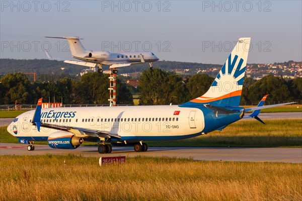 A Boeing 737-800 of SunExpress with the registration TC-SNO at Stuttgart Airport