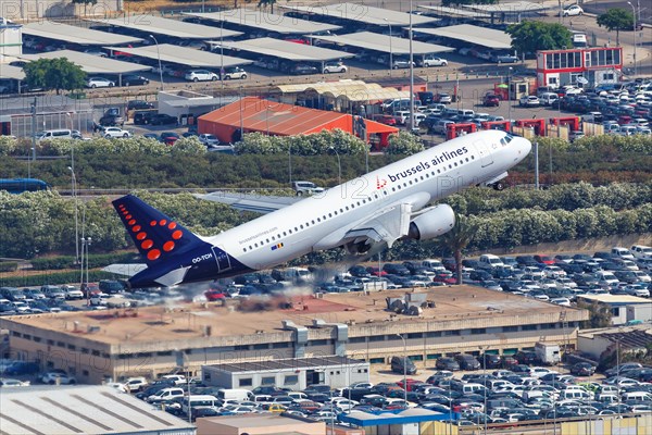 A Brussels Airlines Airbus A320 with the registration OO-TCH takes off from Palma de Majorca Airport