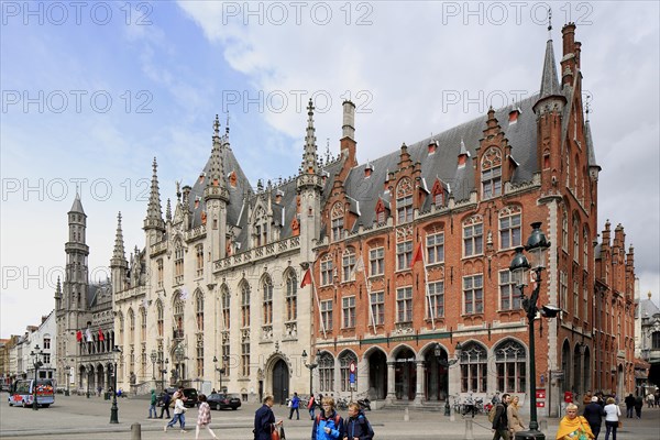 Market with neo-gothic Provinciaal Palace Provinciaal Hof and Post Office