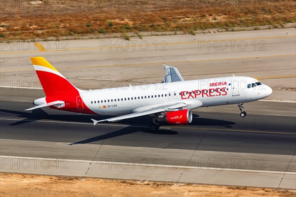 An Iberia Express Airbus A320 with the registration EC-LEA takes off from Palma de Majorca Airport