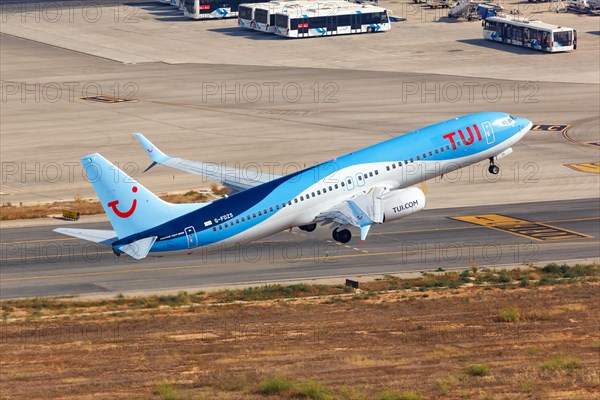 A TUI Boeing B737-800 with the registration G-FDZS takes off from Palma de Majorca Airport