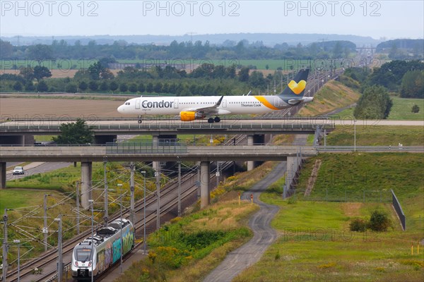 An Airbus A321 aircraft of Condor with registration number D-AIAG at Leipzig/Halle Airport