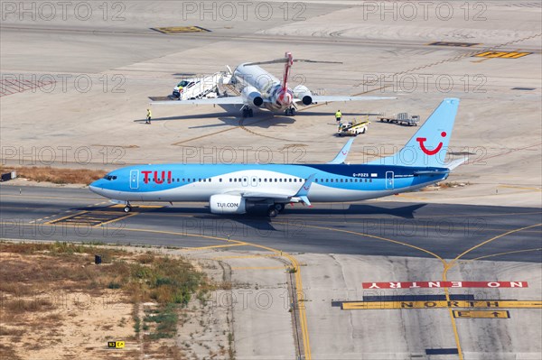 A TUI Boeing B737-800 with registration G-FDZS at Palma de Majorca Airport