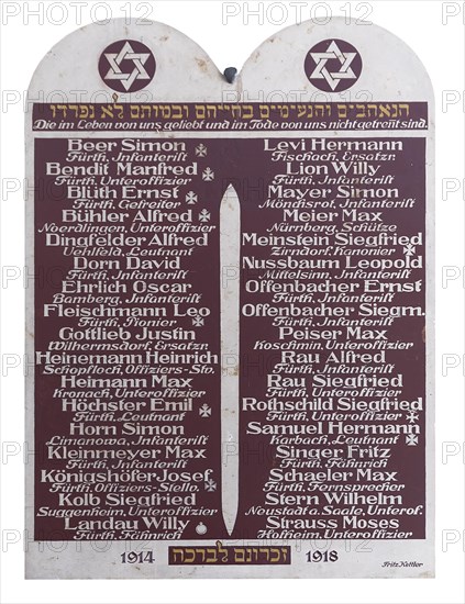Commemorative plaque of the fallen Jewish citizens in the First World War