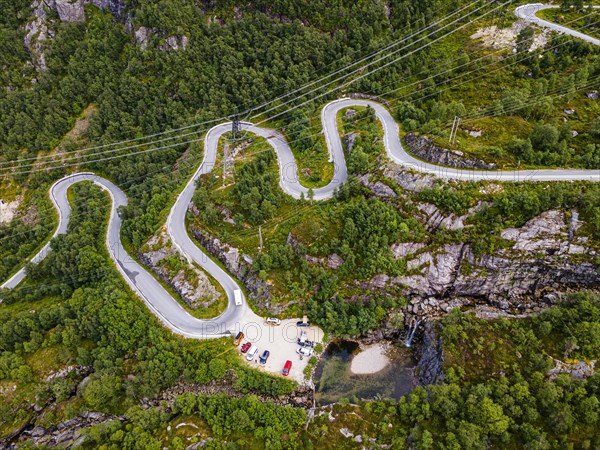 Zigzag road leading down to Lysebodn