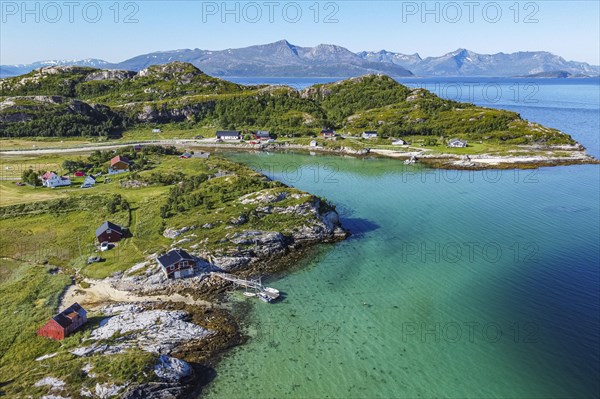 Aerial of Brensholmen with its turquoise waters