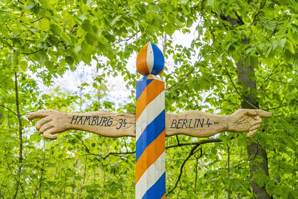 Signpost at the Old Hamburg Post Road between Hamburg and Berlin