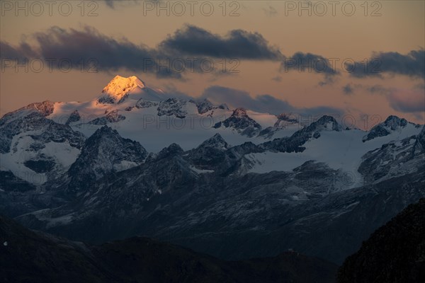 Sunrise over summit of Oetztaler Wildspitze