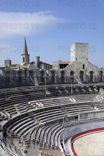 Roman arena amphitheatre with preserved medieval tower