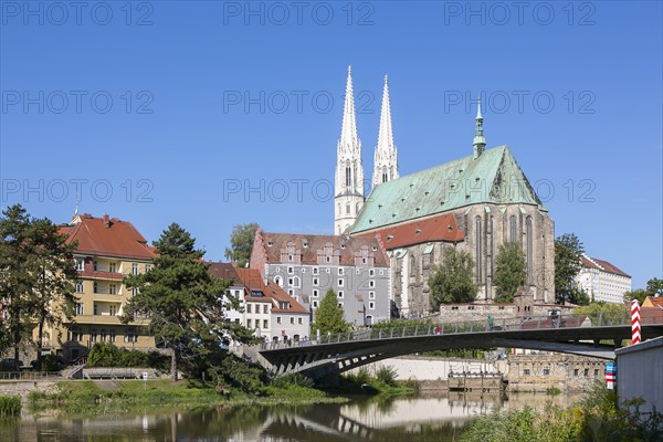 City view over the Neisse river with old town bridge