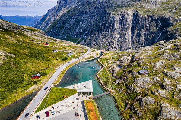 Visitor center along Trollstigen mountain road from the air