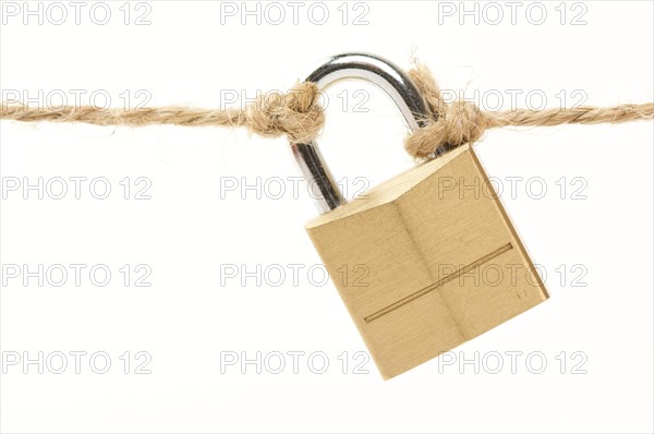 Poor security lock & string isolated on a white background