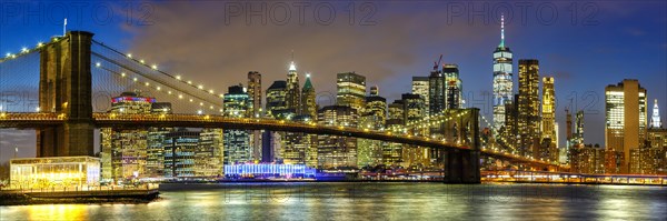 New York City Skyline Night City Manhattan Downtown Panorama Brooklyn Bridge World Trade Center WTC in New York