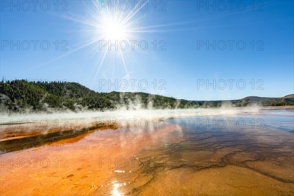 Steaming hot spring with sun star