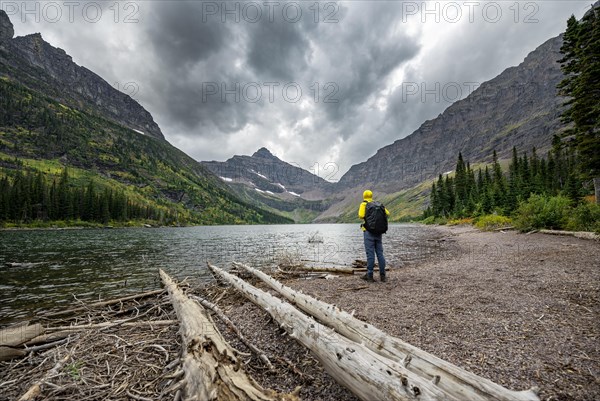 Hikers at Upper Two Medicine Lake