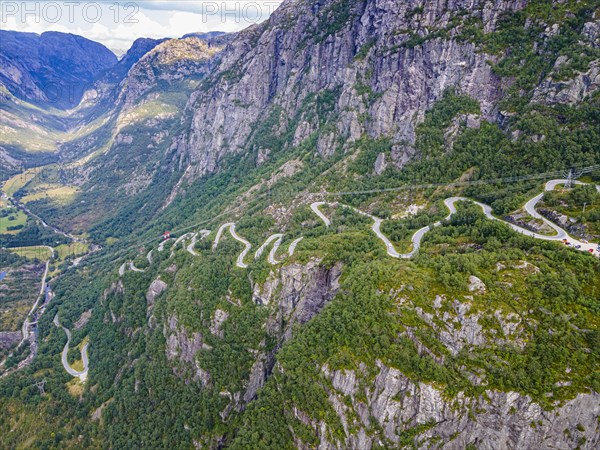 Zigzag road leading down to Lysebodn