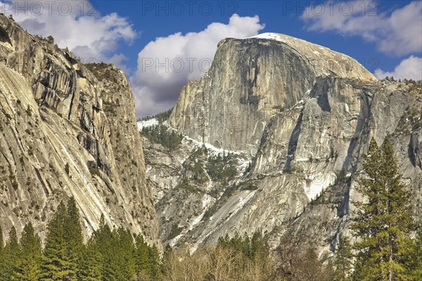 Dramatic view of half dome at yosemite on a spring day