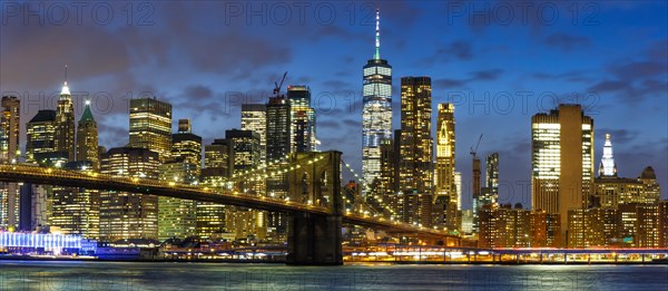 New York City Skyline Night City Manhattan USA America Panorama Brooklyn Bridge World Trade Center WTC in New York