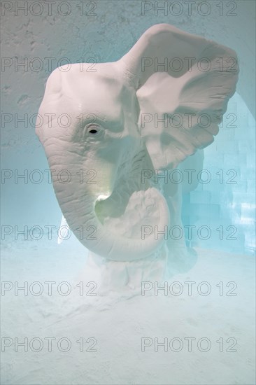 Elephant made of ice in the ice hotel of Jukkasjaervi