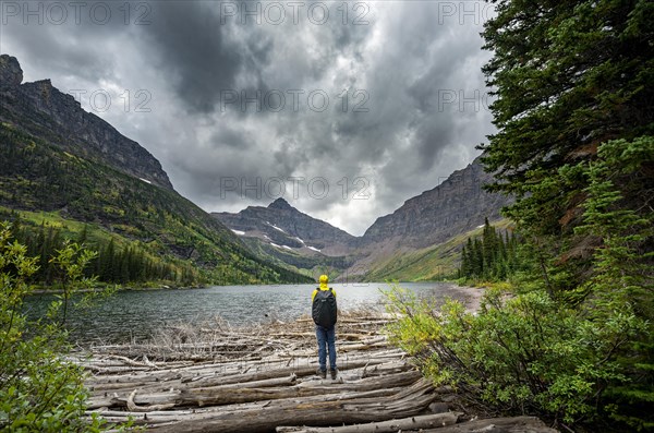 Hikers at Upper Two Medicine Lake