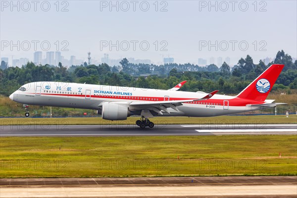 An Airbus A350-900 aircraft of Sichuan Airlines with registration number B-304V at Chengdu airport