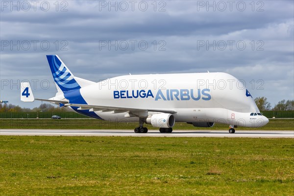 An Airbus Beluga Super Transporter A300B4-608ST with the registration F-GSTD at Hamburg Finkenwerder Airport