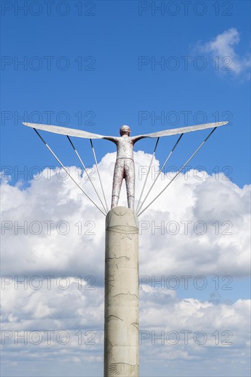 Sculpture Windharp at the launch site of Otto Lilienthal's flight experiments on the Gollenberg