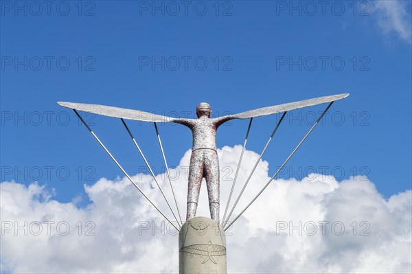 Sculpture Windharp at the launch site of Otto Lilienthal's flight experiments on the Gollenberg