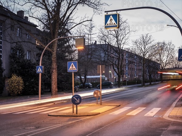 Traffic center island with zebra crossing Rennbahnstrasse Pasedagplatz